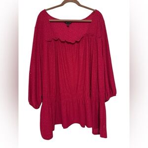 Lane Bryant Wine Eyelet Ruffle Peplum Tunic Blouse 38/40 Peasant Cottagecore